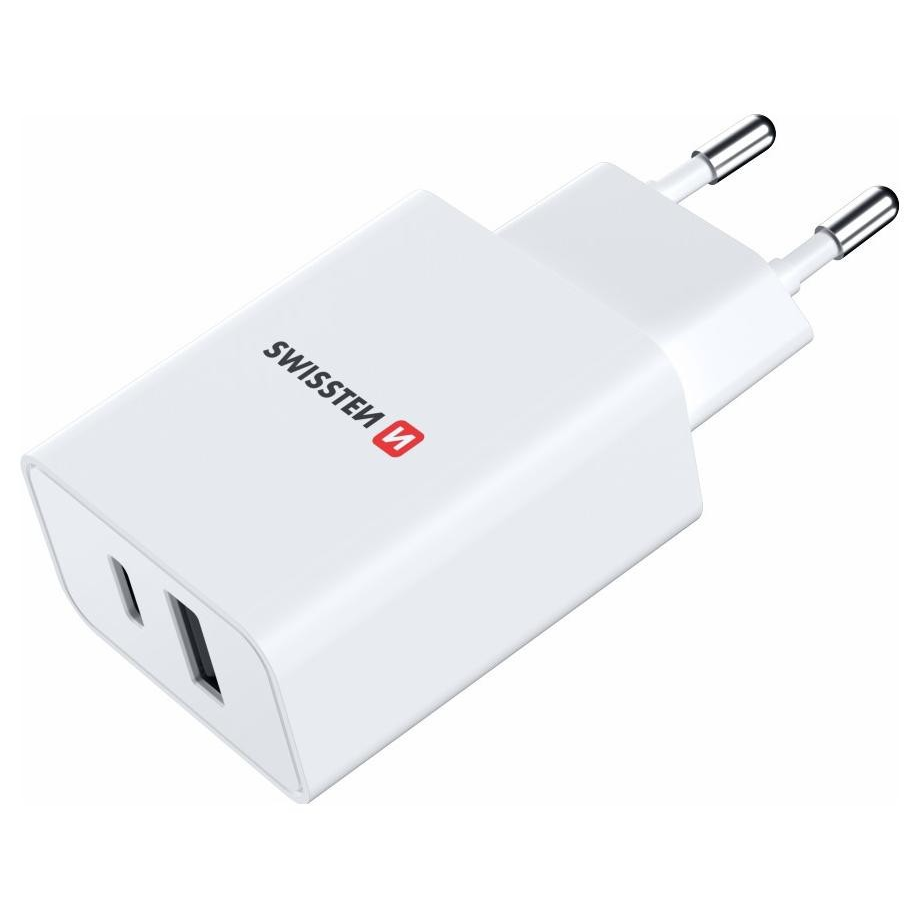 Swissten Travel USB-A/USB-C Hálózati töltő - Fehér (30W) (22037000)