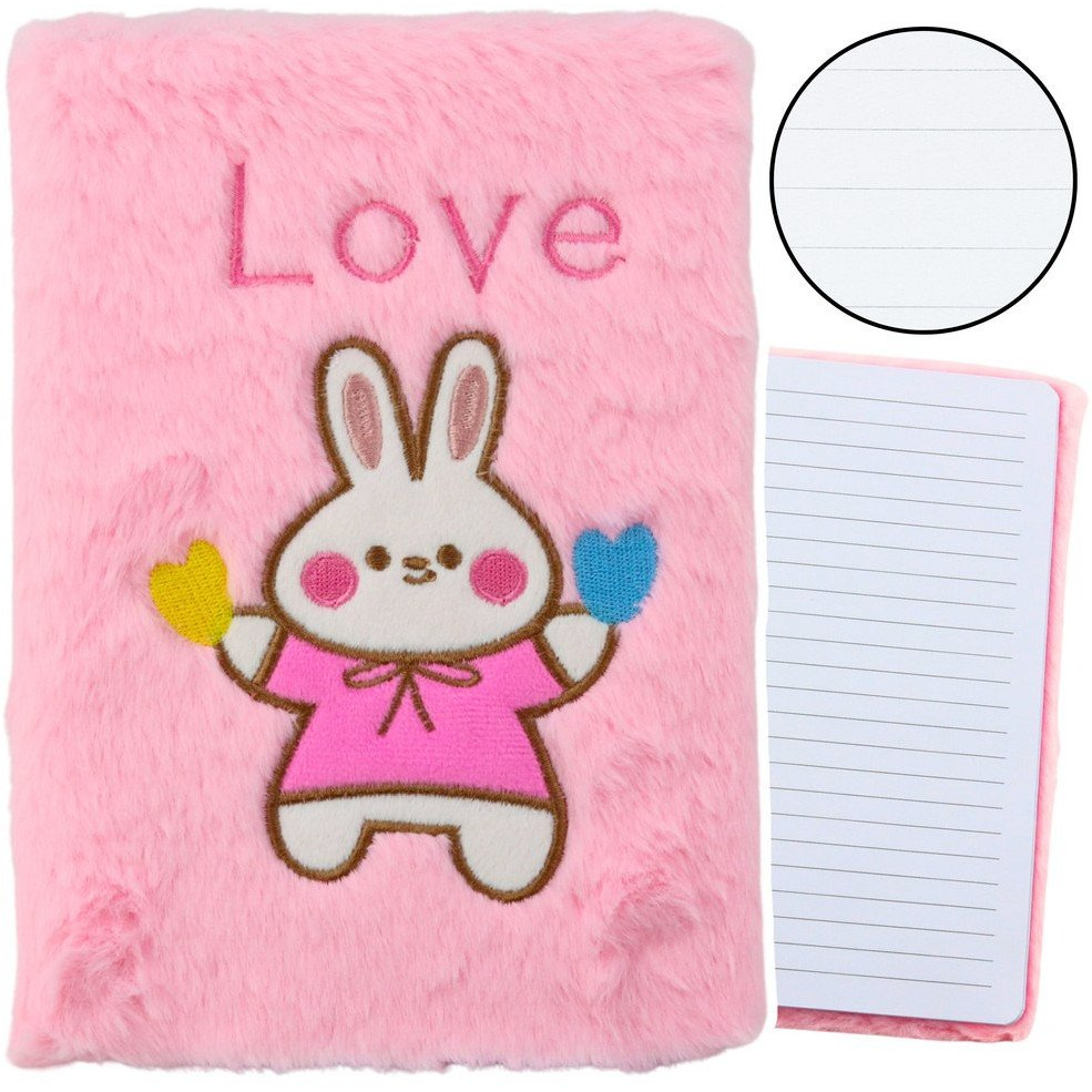 Plüss vonalas Jegyzetfüzet Nyuszival és Love, Pink Felirattal 21029