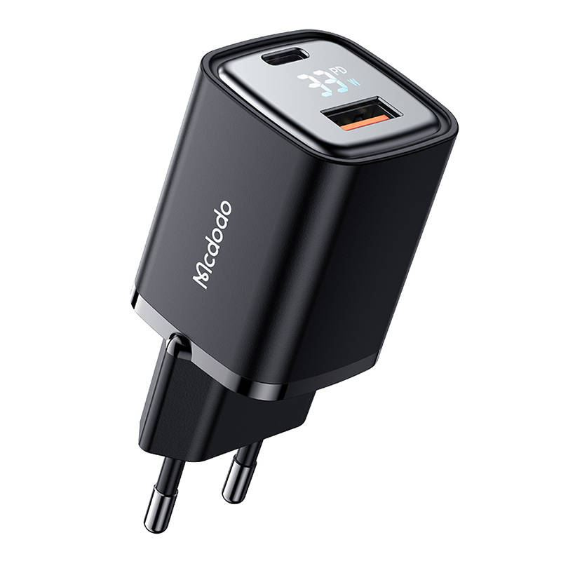 Mcdodo CH-1701 USB-A - USB-C PD 33W hálózati töltő adapter kijelzővel fekete (CH-1701)