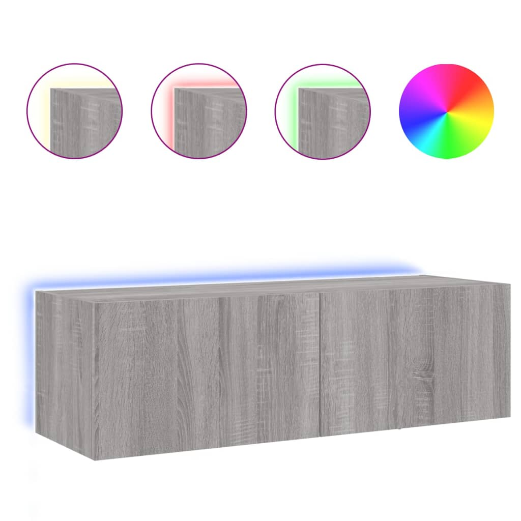 szürke sonoma színű fali TV-szekrény LED-ekkel 100 x 35 x 31 cm (837300)