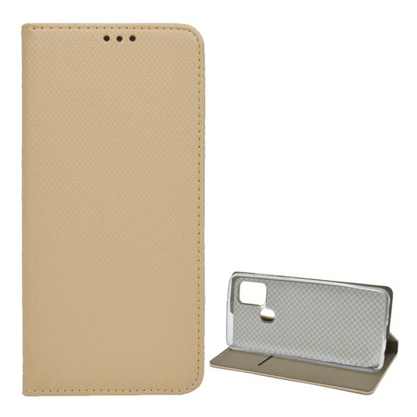 Tok álló, bőr hatású (FLIP, oldalra nyíló, asztali tartó funkció, rombusz minta) ARANY [Samsung Galaxy A21s (SM-A217F)] (5996457982332)
