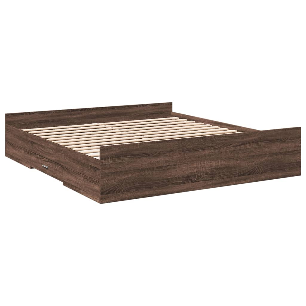 füstös tölgyszínű szerelt fa ágykeret fiókokkal 200 x 200 cm (3280271)