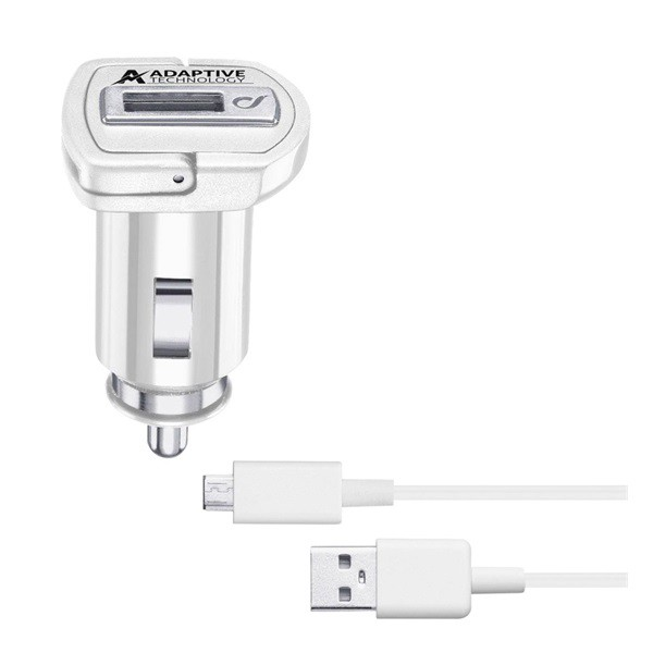 CELLULARLINE autós töltő USB aljzat (5V / 2400 mA, 15W, adaptív gyorstöltés támogatás + microUSB kábel) FEHÉR (CBRSMKIT15WMUSBW) (CBRSMKIT15WMUSBW)