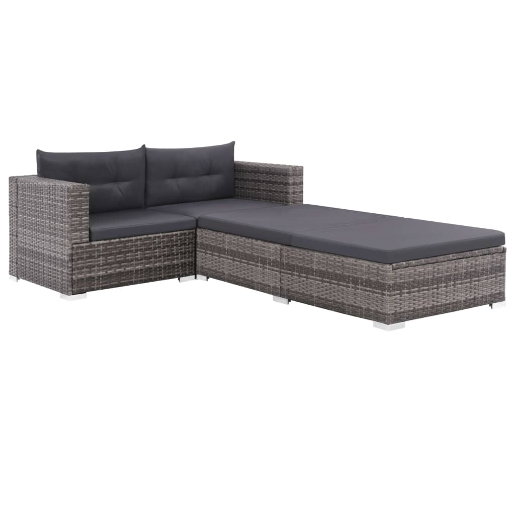 3-részes szürke polyrattan kerti bútorszett párnákkal (44427)