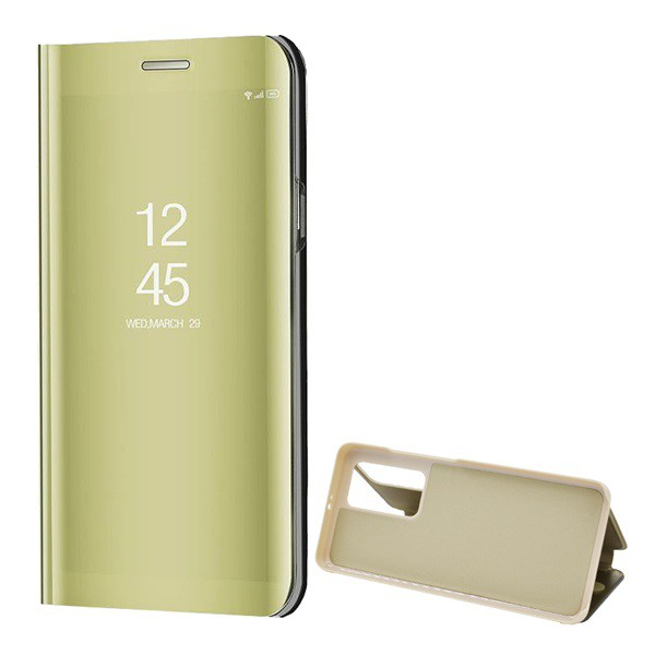 Tok álló (aktív FLIP, oldalra nyíló, asztali tartó funkció, tükrös felület, Mirror View Case) ARANY [Huawei P40 Pro 5G] (5996457960620)