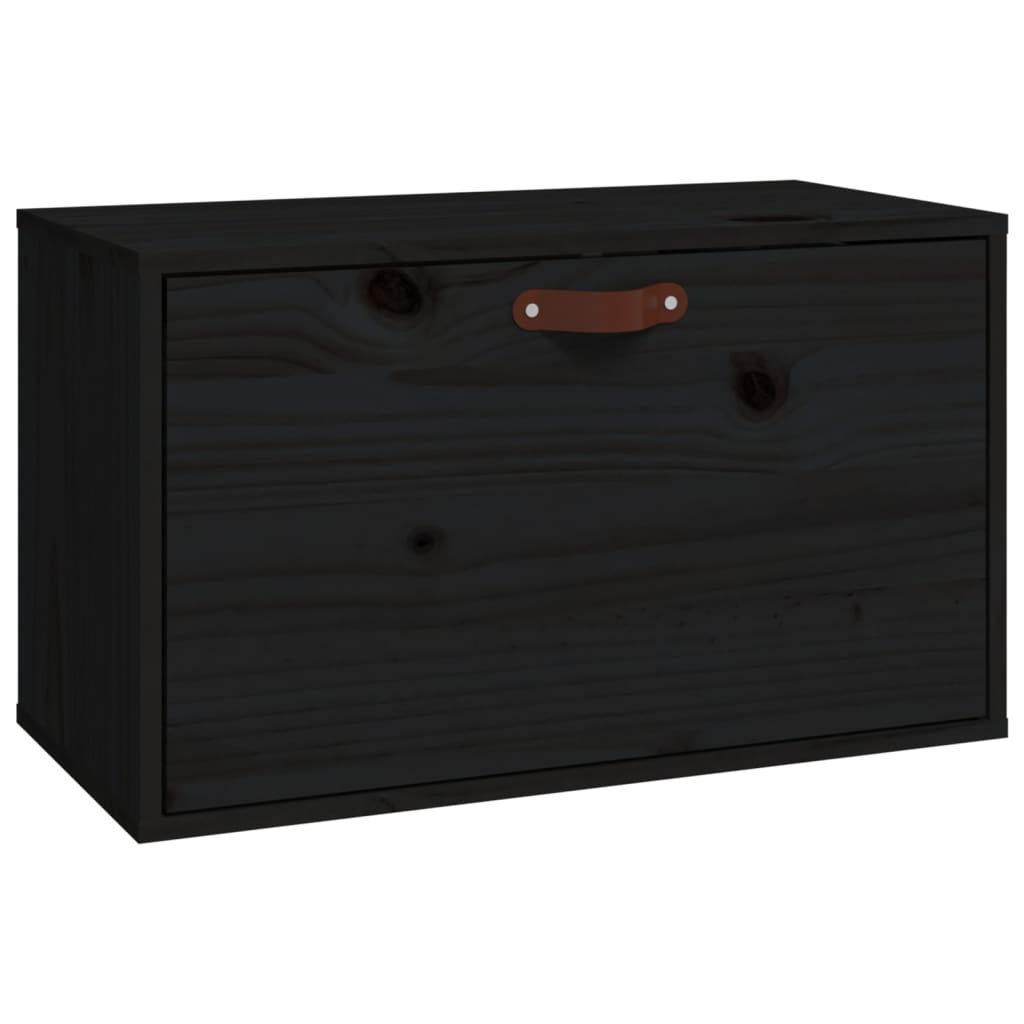 fekete tömör fenyőfa faliszekrény 60 x 30 x 35 cm (818354)