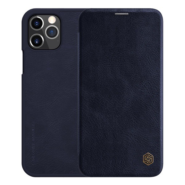 NILLKIN QIN tok álló, bőr hatású (FLIP, oldalra nyíló, bankkártya tartó) SÖTÉTKÉK [Apple iPhone 12 Pro] (5996591003894)
