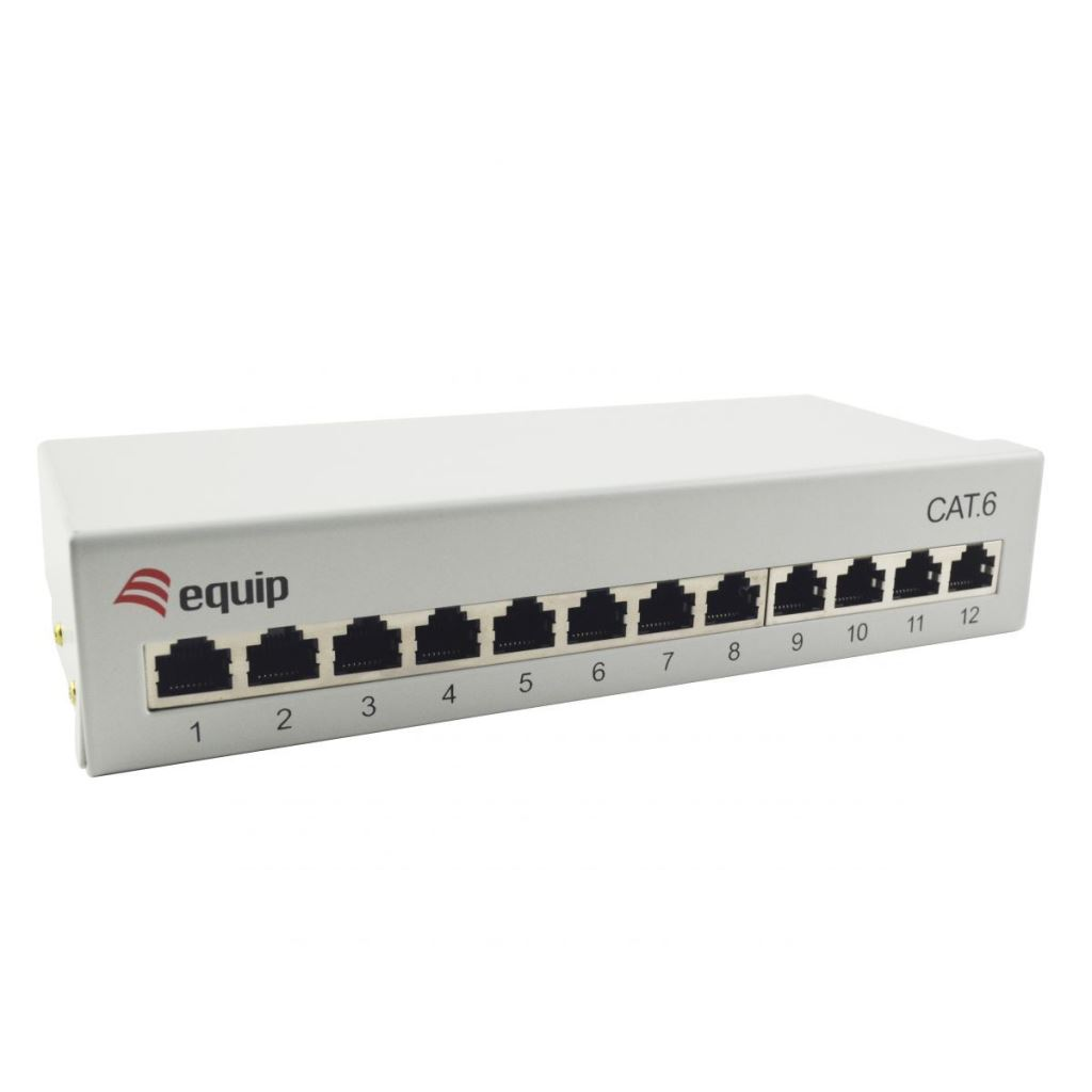 Equip Asztali patch panel 12 port, Cat6, 1U, árnyékolt, szürke (227363) (e227363)