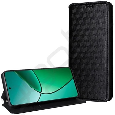 Tok álló, bőr hatású (FLIP, oldalra nyíló, asztali tartó, teljes 3D rombusz, prémium) FEKETE Nothing CMF Phone 2 Pro "Gigapack csomagolás" (GP-176335)