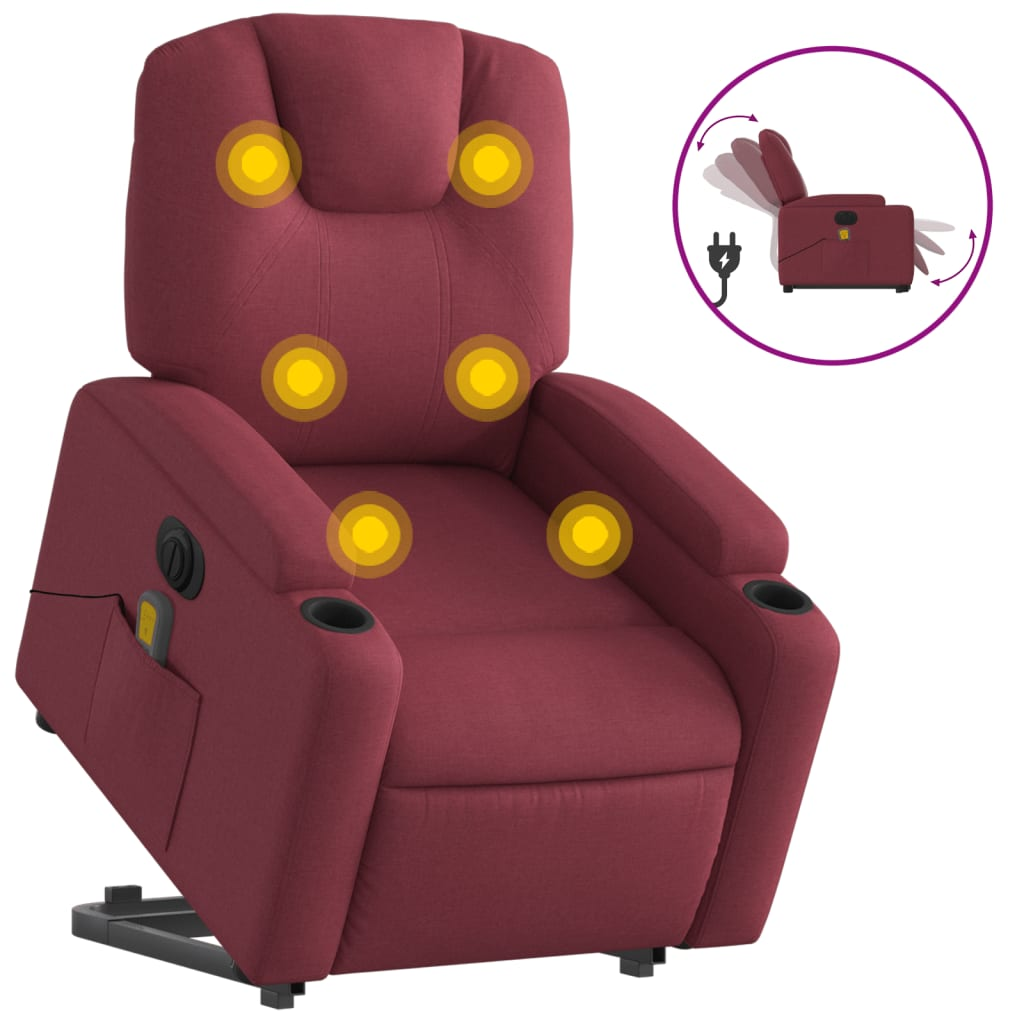 bordó szövet dönthető elektromos álló masszázsfotel (3204407)