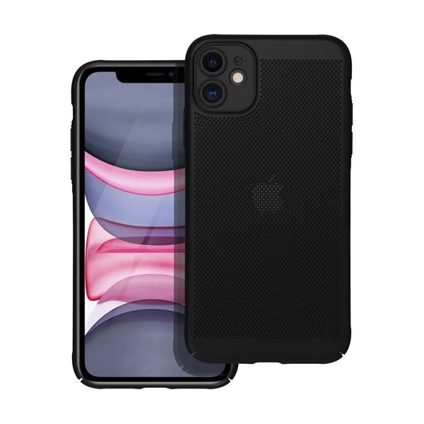 Apple iPhone 11, Műanyag hátlap védőtok, légáteresztő, lyukacsos minta, Breezy, fekete (5903396212185)