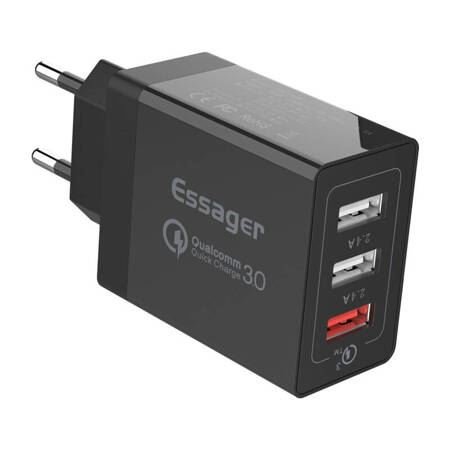 Essager ECTQC3-FBB01 3xUSB-A 30W hálózati töltő fekete (ECTQC3-FBB01)