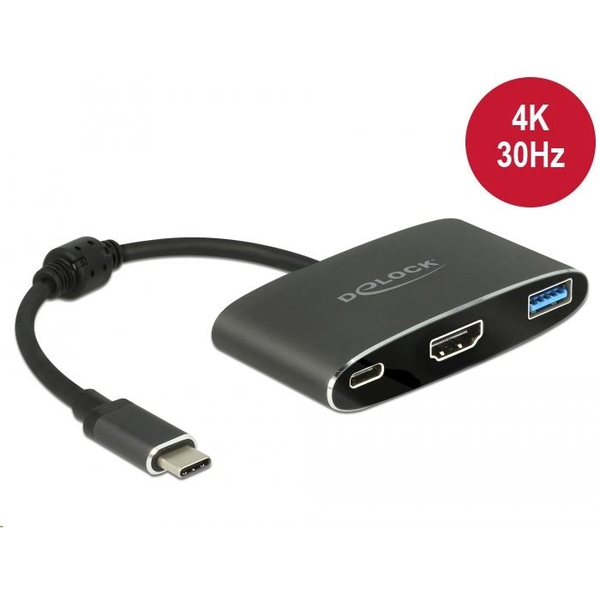 USB 3.2 Gen 1 Adapter, USB-C Stecker > USB-A + USB-C + HDMI-Buchse (schwarz, 20cm, PD)
