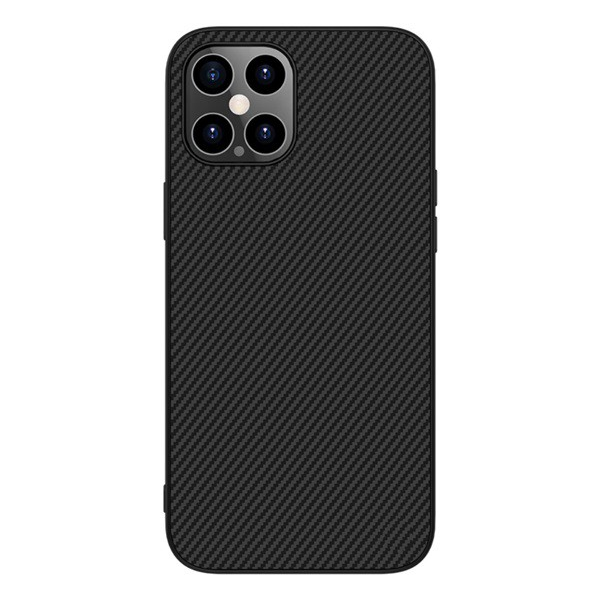 NILLKIN SYNTHETIC FIBER műanyag telefonvédő (környezetbarát, karbon minta) FEKETE [Apple iPhone 12 Pro Max] (5996591003917)