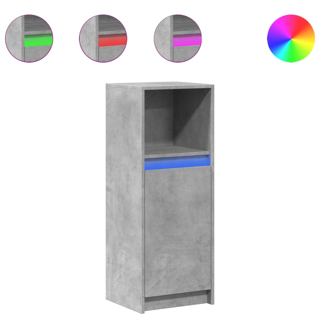 betonszürke szerelt fa tálalószekrény LED-del 38 x 34 x 100 cm (852169)