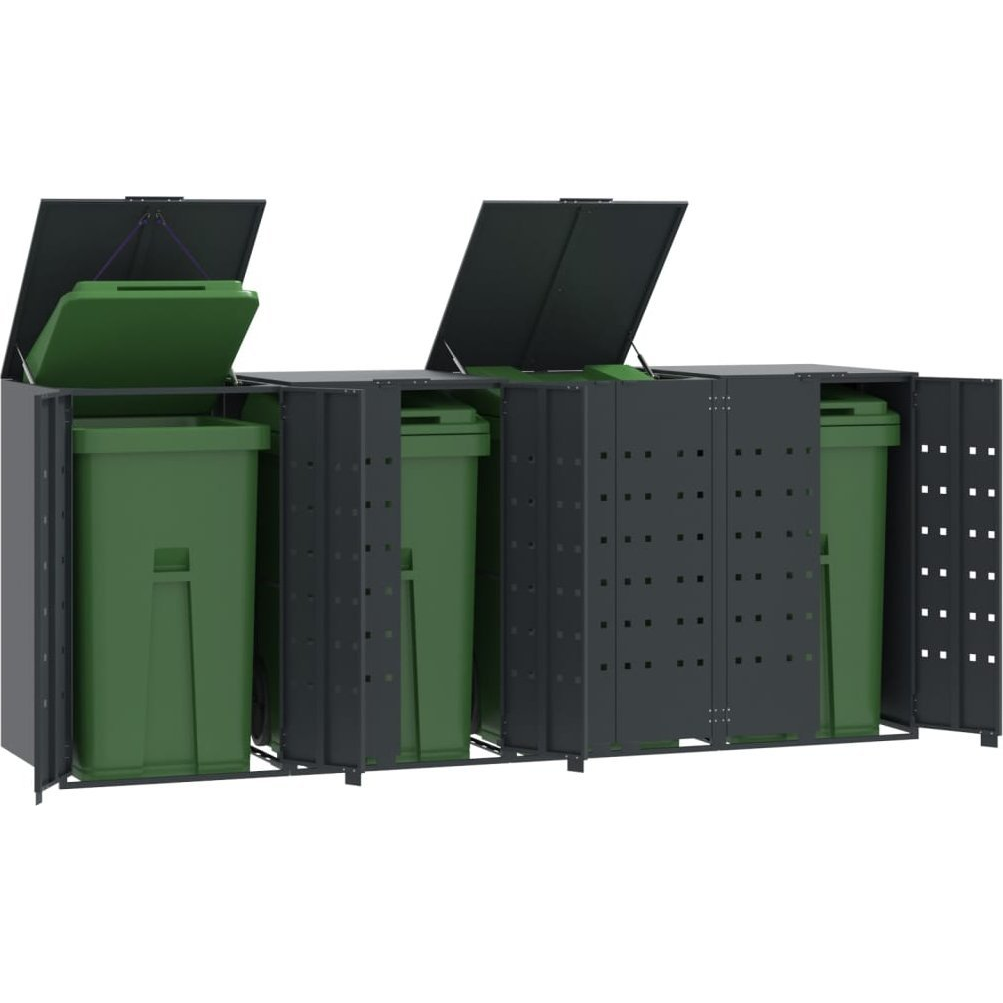 antracit acél tároló 4 szemeteskukához 276 x 79 x 117 cm (3279984)