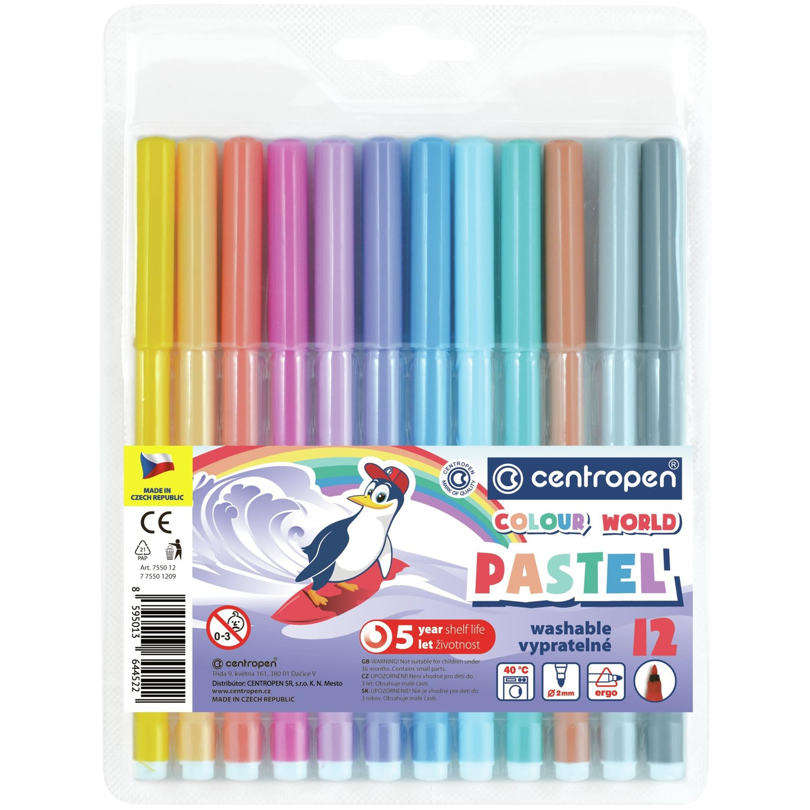 Centropen RED 7550 Marker, pasztellszínek, 12 db (8595013644522)