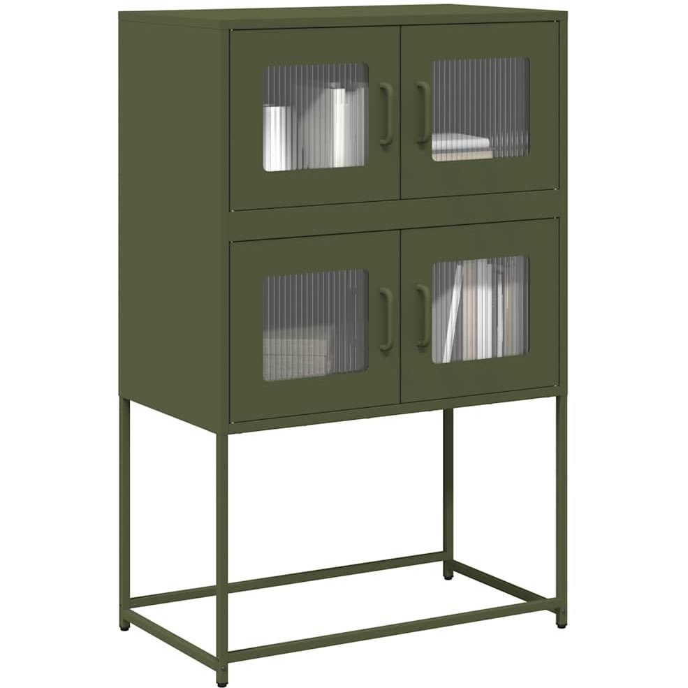 Highboard olívazöld 68x39x107 cm Acél (853348 VidaXL)