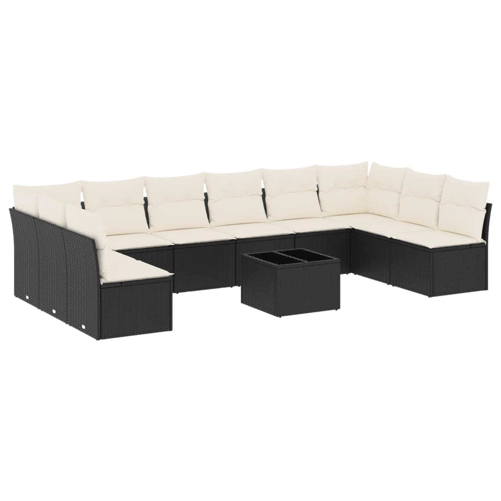 11 részes fekete polyrattan kerti ülőgarnitúra párnákkal (3249935)