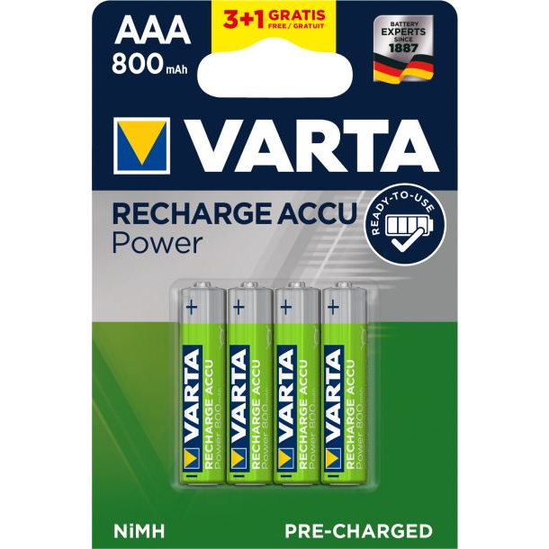 Varta Ready to Use AAA Ni-Mh 800 mAh ceruza akku 3+1db (56703101494) (Varta 56703101494)
