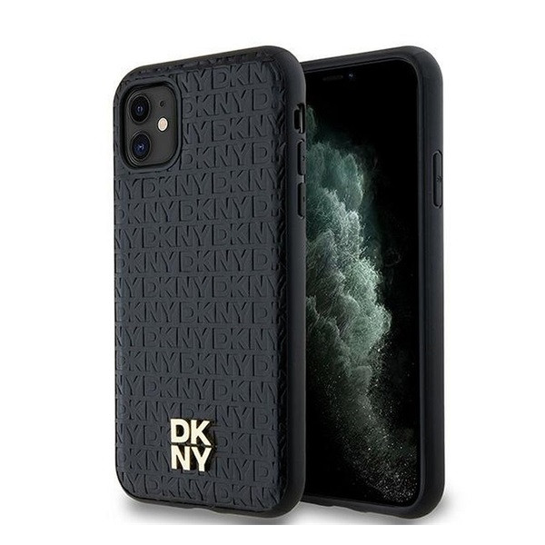 DKNY PU Leather Repeat Pattern Stack Logo Apple iPhone 11 Magsafe kompatibilis hátlap tok, fekete (S95921)