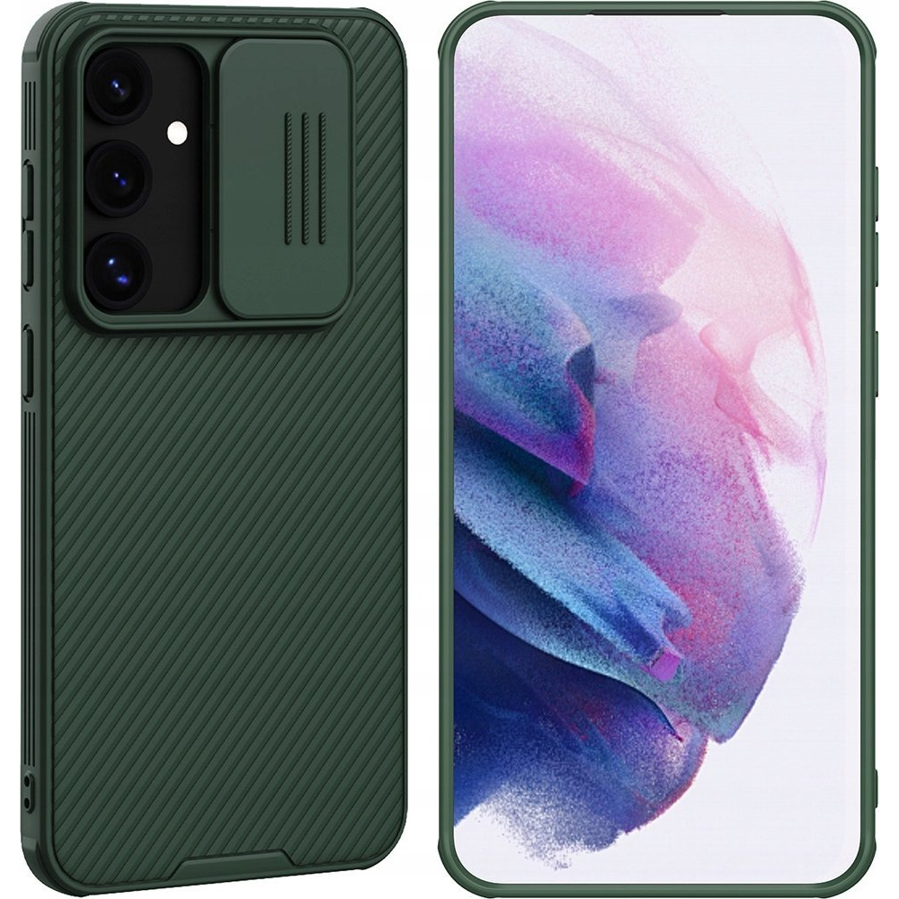 Samsung S24 Fe Nillkin Camshield Pro Szilikon Telefonvédő Ütésállóság, Csíkos, Sötétzöld (NLK1654)