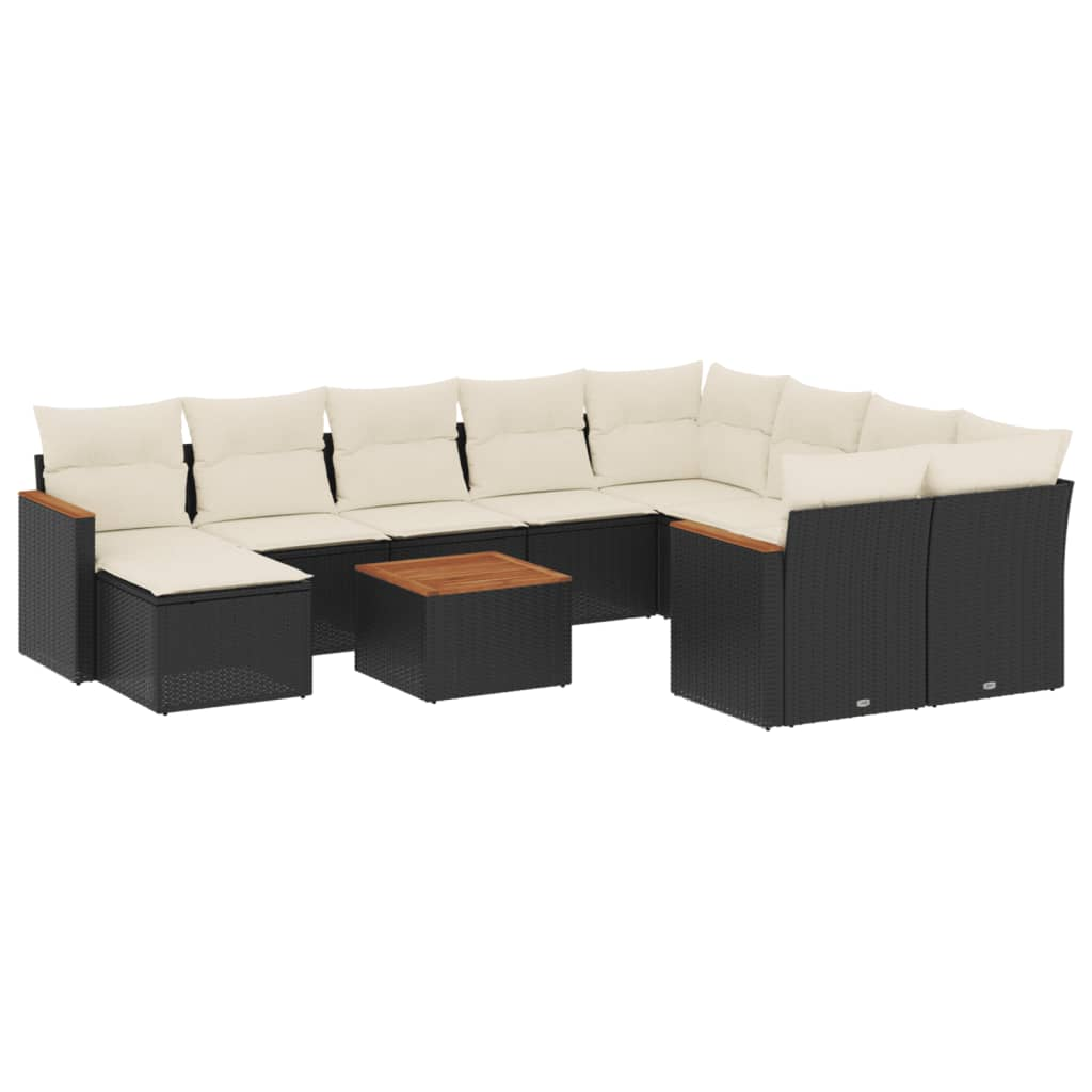 11 részes fekete polyrattan kerti ülőgarnitúra párnákkal (3258962)