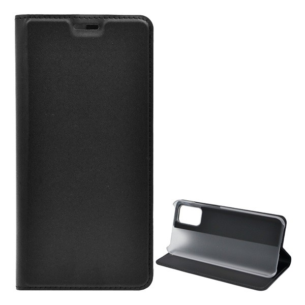 Tok álló, bőr hatású (FLIP, oldalra nyíló, asztali tartó funkció) FEKETE [Samsung Galaxy A02s (SM-A025F)] (5996591028835)