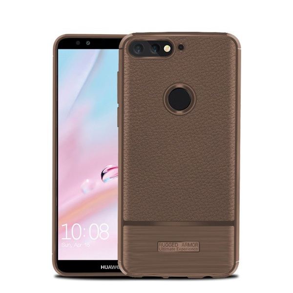 Szilikon telefonvédő (közepesen ütésálló, bőr hatású, szálcsiszolt) BARNA [Huawei Y7 Prime 2018 (Y7 2018)] (5996457771325)