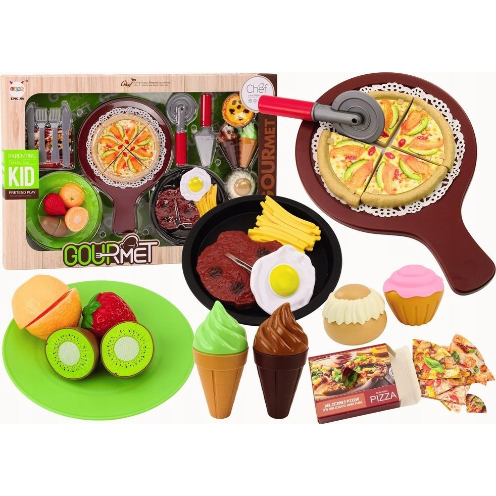 Lean Toys Gyorséttermi Szett Gyümölcsök Steak Fagylalt Kiegészítők Pizza Hasábburgonya 26 db