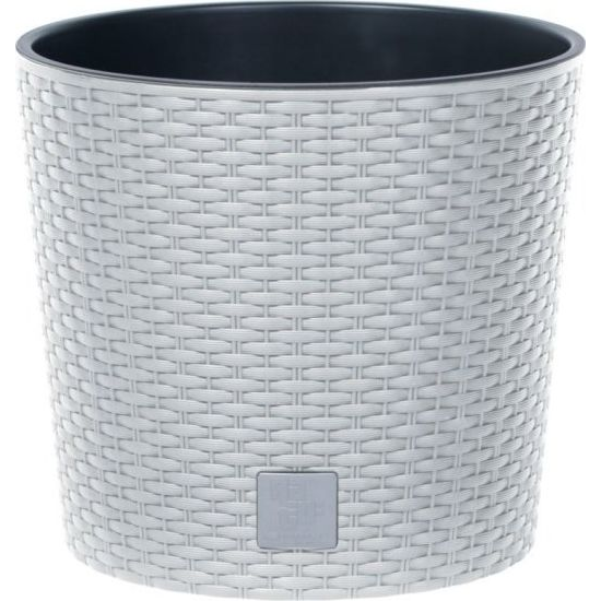 Rattan virágcserép, Prosperplast Rato Round 300, fehér, átmérő: 30 cm, magasság: 27 cm, betéttel, 15 / 15,3 l, rattan hatású, kerek (V31AC-CEN-66309)