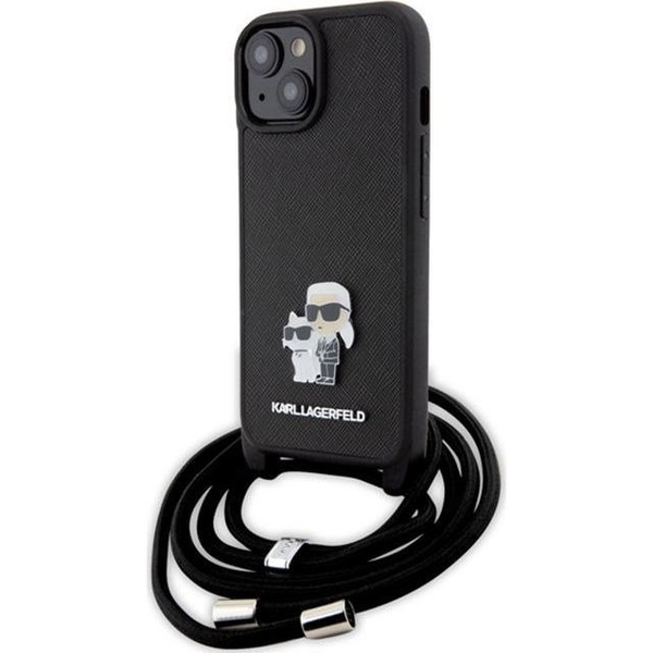 Karl Lagerfeld KLHCP15MSAKCPSK Твърд калъф за iPhone 15 Plus / 14 Plus 6.7" Черна чанта през рамо Saffiano Karl & Choupette