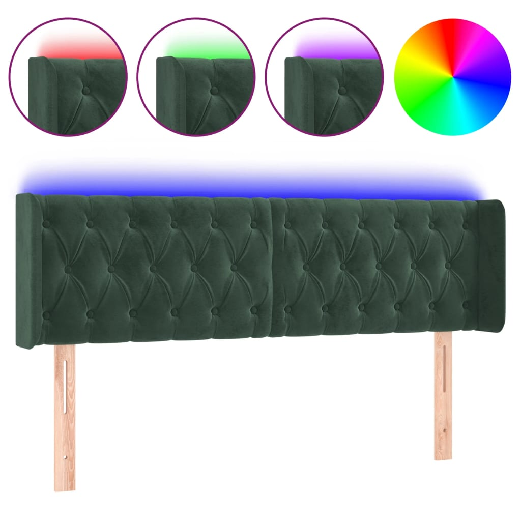sötétzöld bársony LED-es fejtámla 163 x 16 x 78/88 cm (3123629)