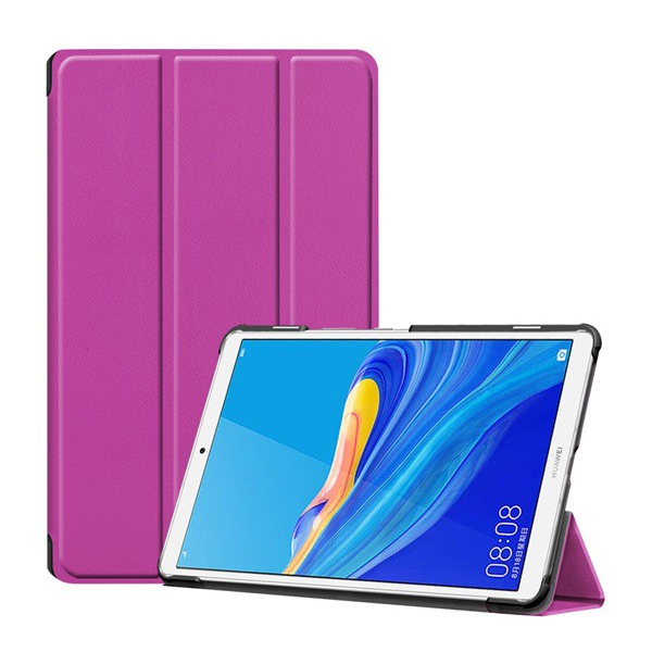 Tok álló, bőr hatású (aktív FLIP, oldalra nyíló, TRIFOLD asztali tartó funkció) LILA [Huawei MediaPad M6 8.4 WIFI]