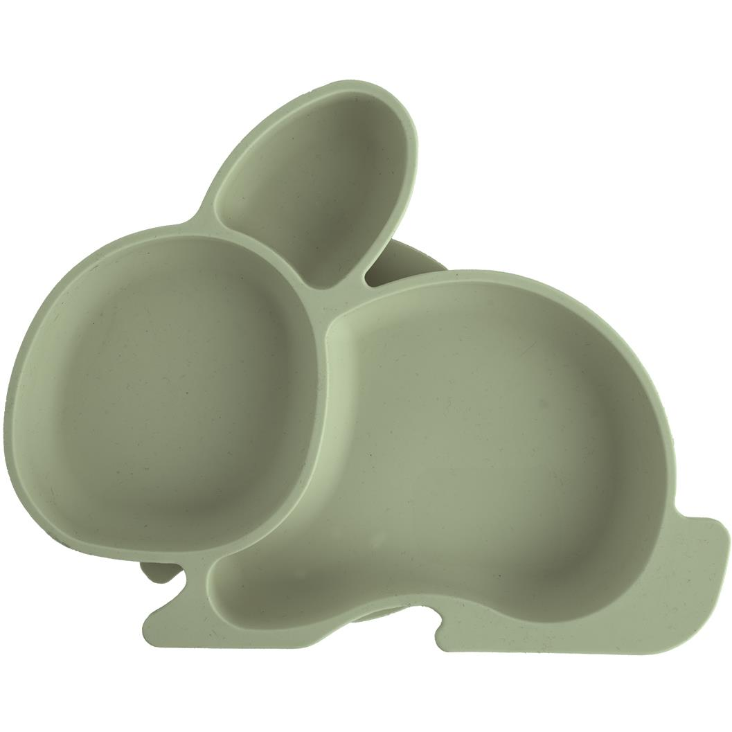 Orion Osztott gyerek tányér, szilikon, nyuszi alak, zöld, 23×18 cm (129573)