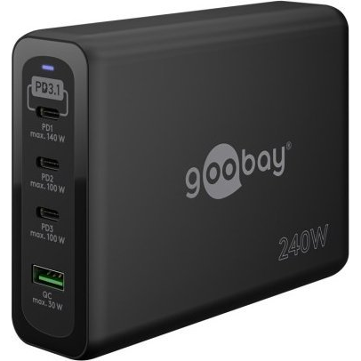 Goobay 65885 USB-A / 3xUSB-C Hálózati Gyorstöltő Adapter 240W - Fekete ( )