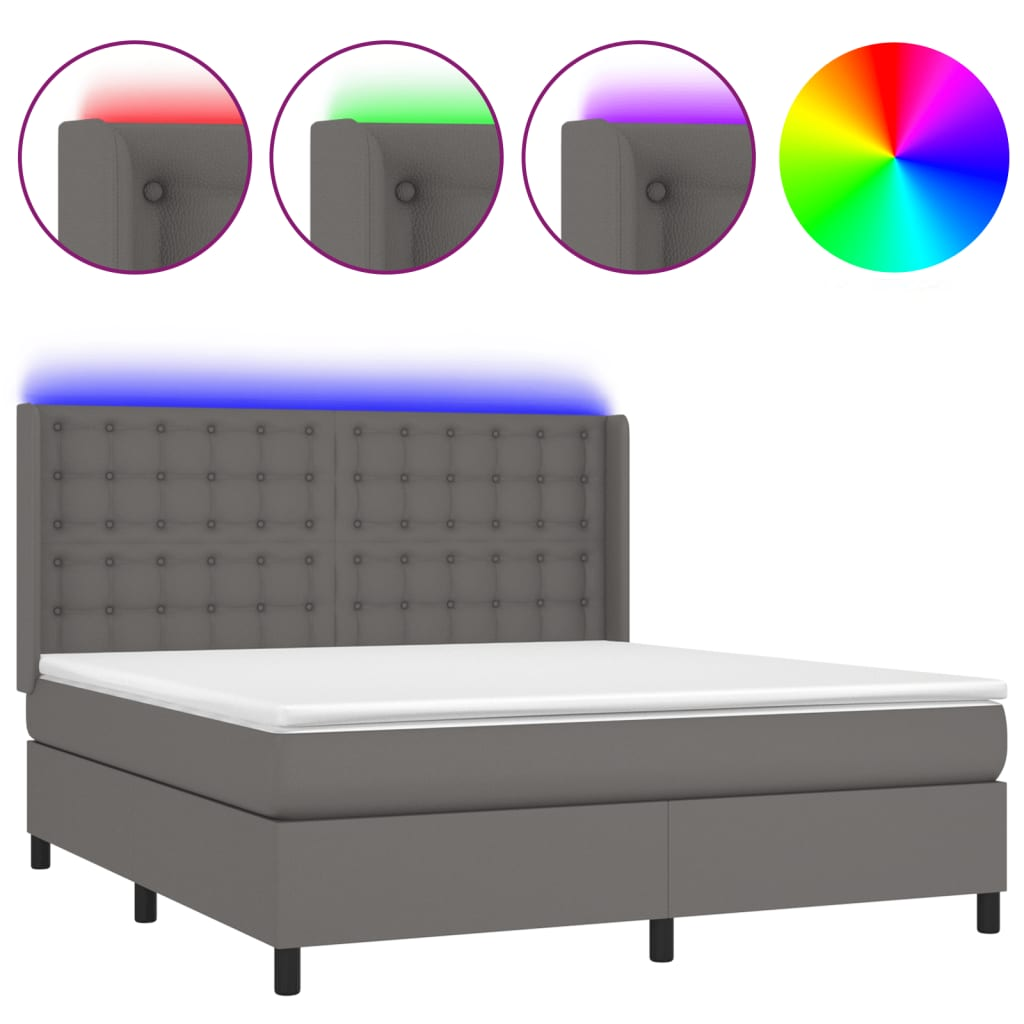 szürke műbőr rugós ágy matraccal és LED-del 180x200 cm (3139401)