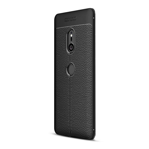 Szilikon telefonvédő (közepesen ütésálló, bőr hatású, varrás minta) FEKETE [Sony Xperia XZ3 (H9436)] (5996457802654)