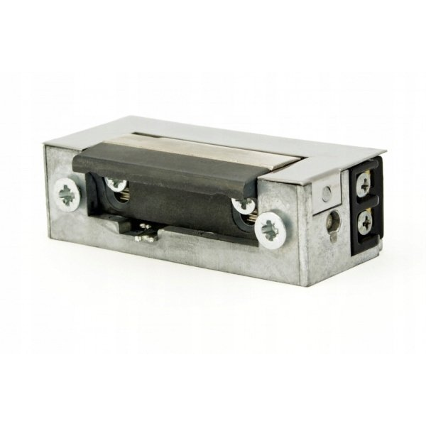 Elektrozaczep ES1-003, do furtek, ze stalowym zaczepem, z wyłącznikiem (blokadą) 12V AC/DC