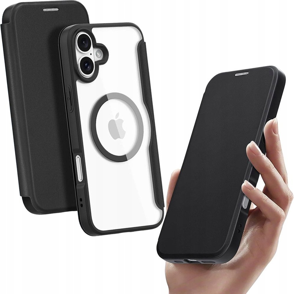 Dux Ducis Iphone 16 Plus Skin X Pro Tok Álló, Bőr Hatású Flip, Magsafe, Fekete (6934913004456)