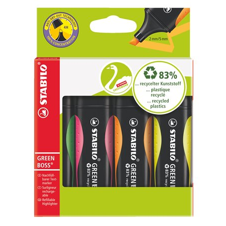 STABILO GREEN BOSS szövegkiemelő 4 dB Vésőhegyű Zöld, Narancssárga, Rózsaszín, Sárga (6070/4)
