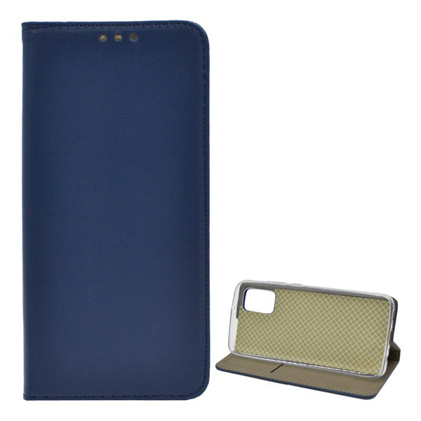 Tok álló, bőr hatású (FLIP, oldalra nyíló, asztali tartó funkció) SÖTÉTKÉK [Samsung Galaxy A02s (SM-A025F)] (5996591032566)