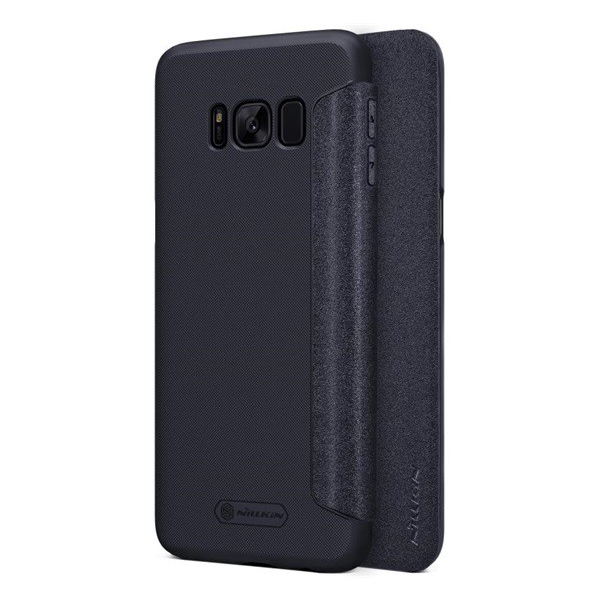 NILLKIN SPARKLE műanyag telefonvédő (mikroszálas bőr hatású FLIP, oldalra nyíló) FEKETE [Samsung Galaxy S8 Plus (SM-G955)]
