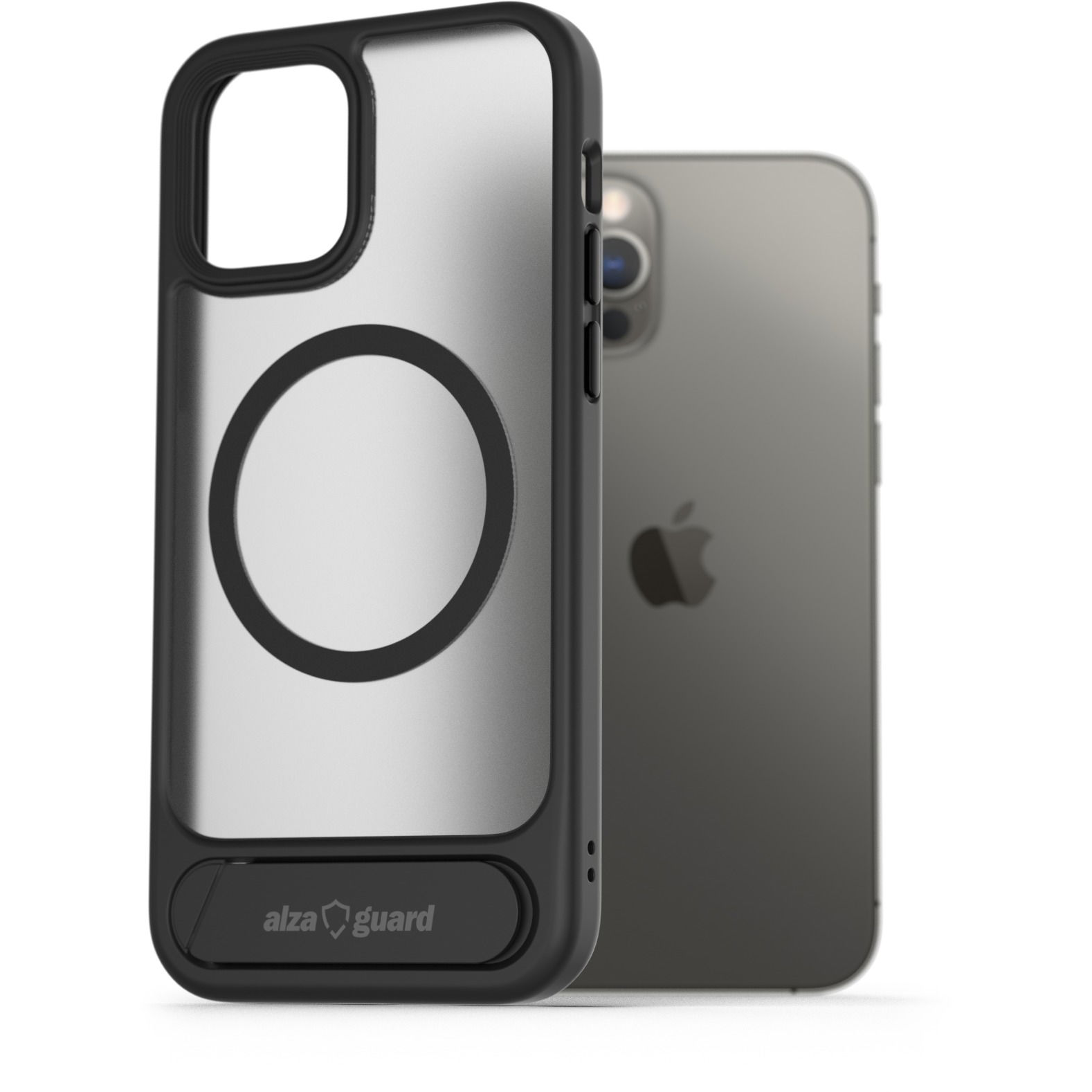 AlzaGuard Matte Case with Stand Compatible with MagSafe for iPhone 12 / 12 Pro fekete tok (AGD-PCH00012B)