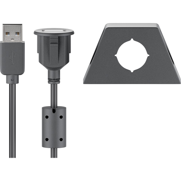 Goobay 93351 USB-A apa - USB-A anya 2.0 Hosszabbító kábel tartókonzollal - Fekete (2m)