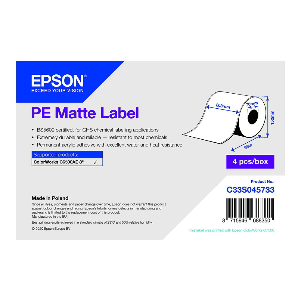 Epson C33S045733 nyomtató címke Fehér Öntapadós nyomtatócimke (C33S045733)