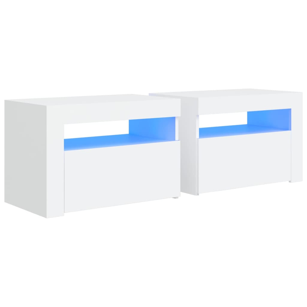 2 db fehér éjjeliszekrény LED-del 60 x 35 x 40 cm (3080734)