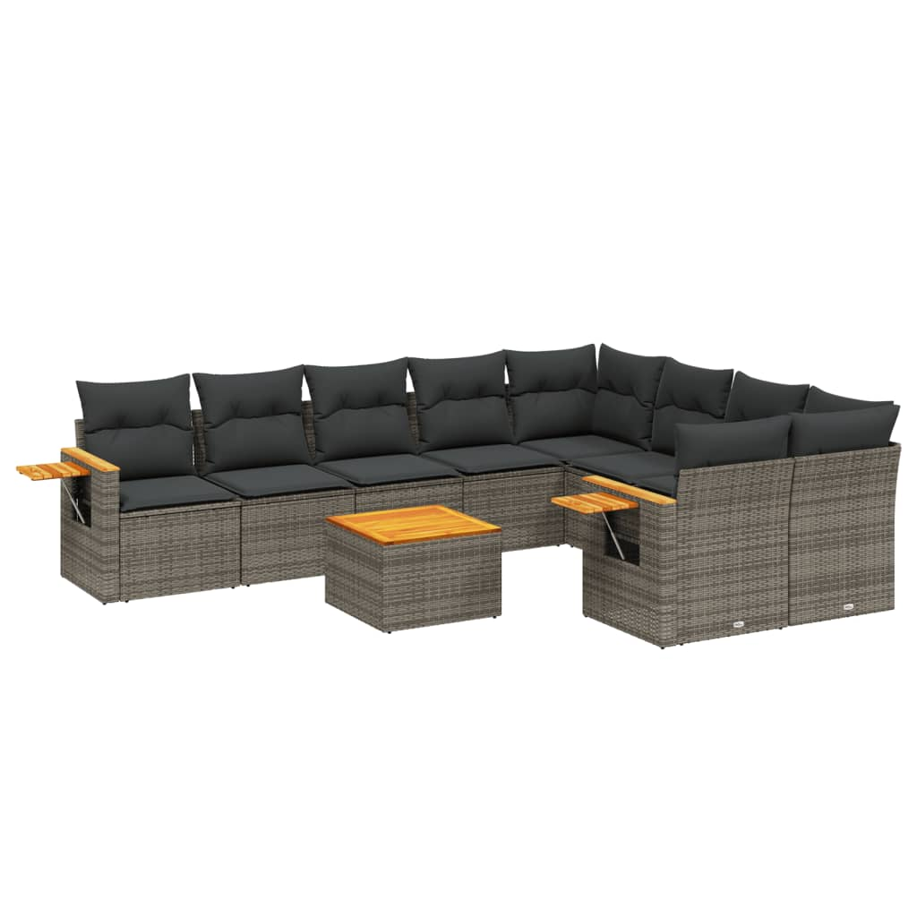 10 részes szürke polyrattan kerti ülőgarnitúra párnákkal (3227152)