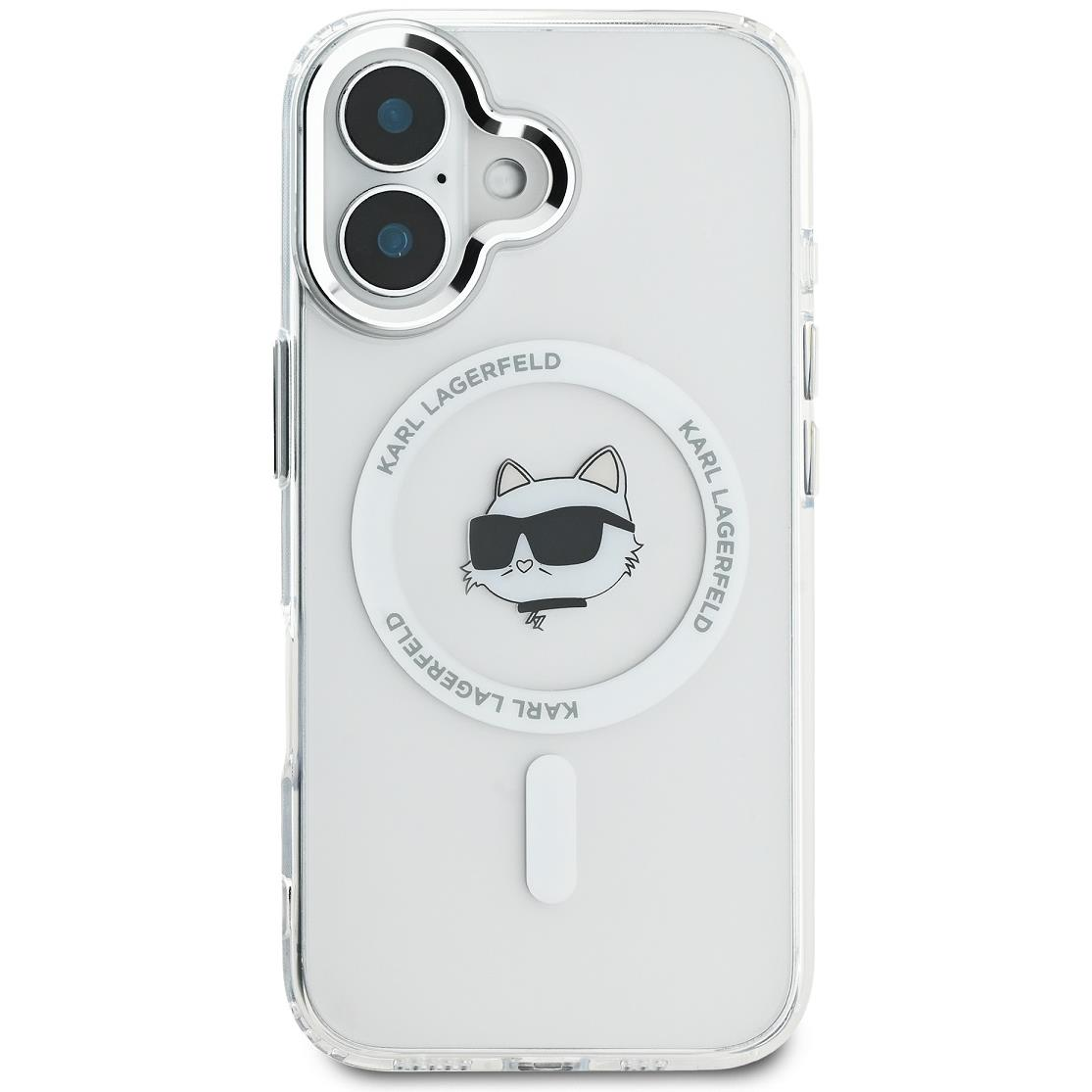Karl Lagerfeld IML Choupette Head Metal Frame MagSafe iPhone 16 átlátszó tok (KLHMP16SHLSCHH)