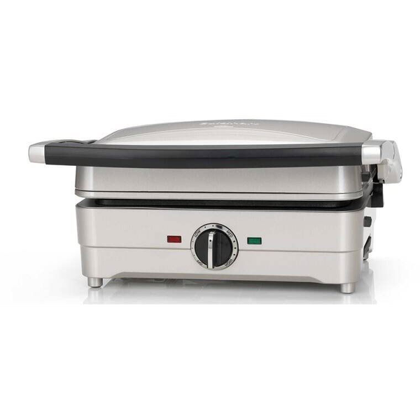 Електрическа скара 3 в 1 Cuisinart GRSM3E, 1000W, Без PFOA, Сваляеми незалепващи плочи за скара, гофрети и палачинки, Регулируема температура до 210°C, Сребрист